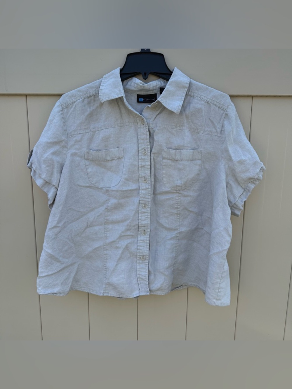 Relativity Vintage Cropped Button Up Shirt Short sleeve 100% linen 3XL